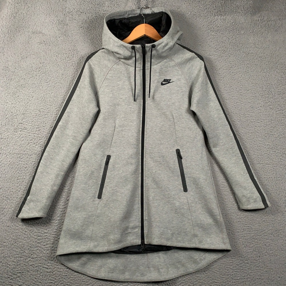Nike AeroLoft Tech Fleece Down Parka Women's Small S Grey Long Zip Hooded Jacket